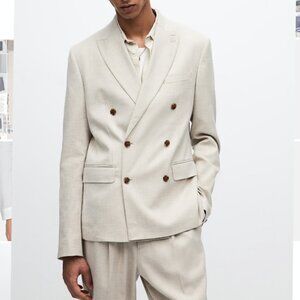 H&M Ivory Regular Fit Double-Breasted Jacket in 44R